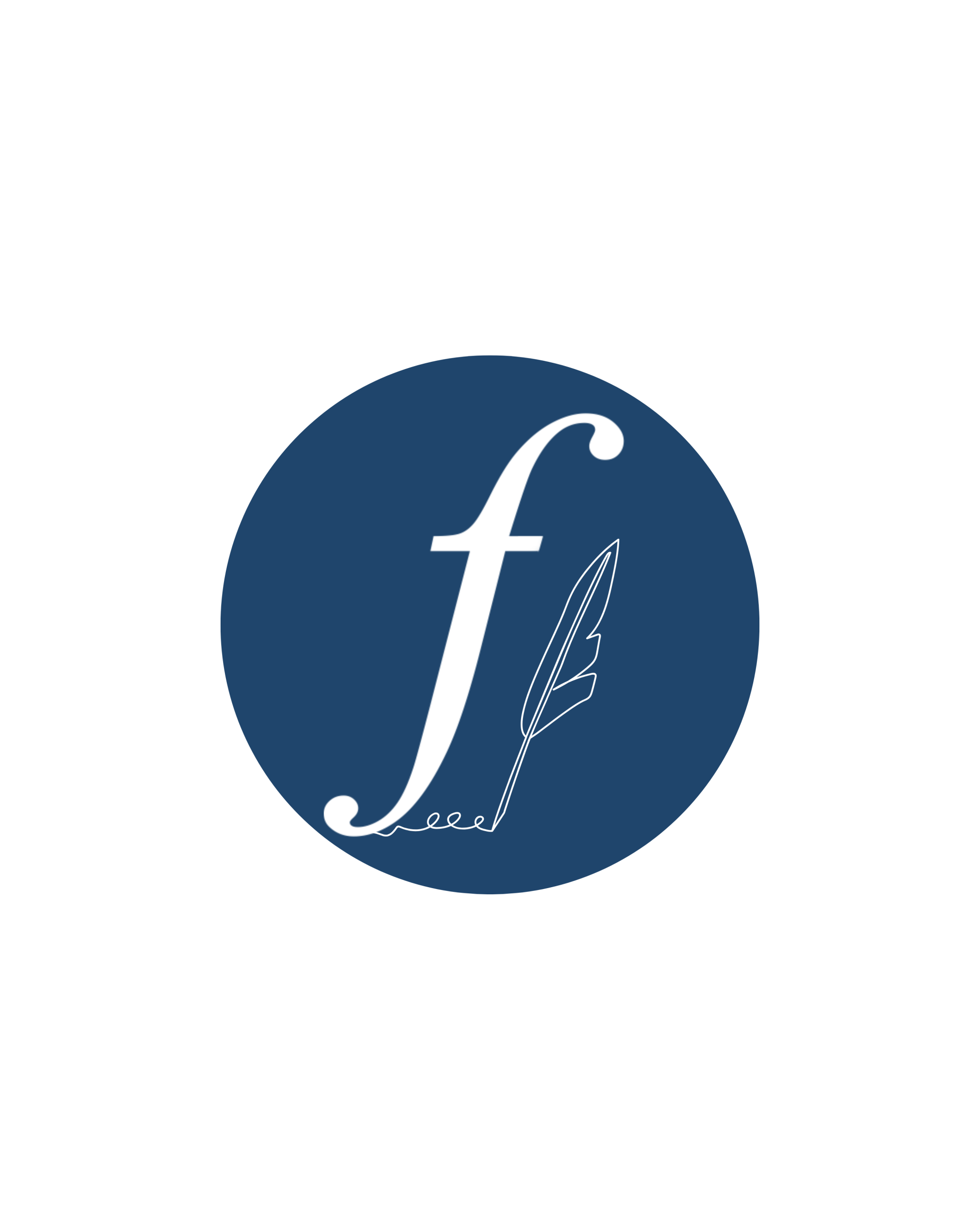 Blue FBCW icon with white feather and large f