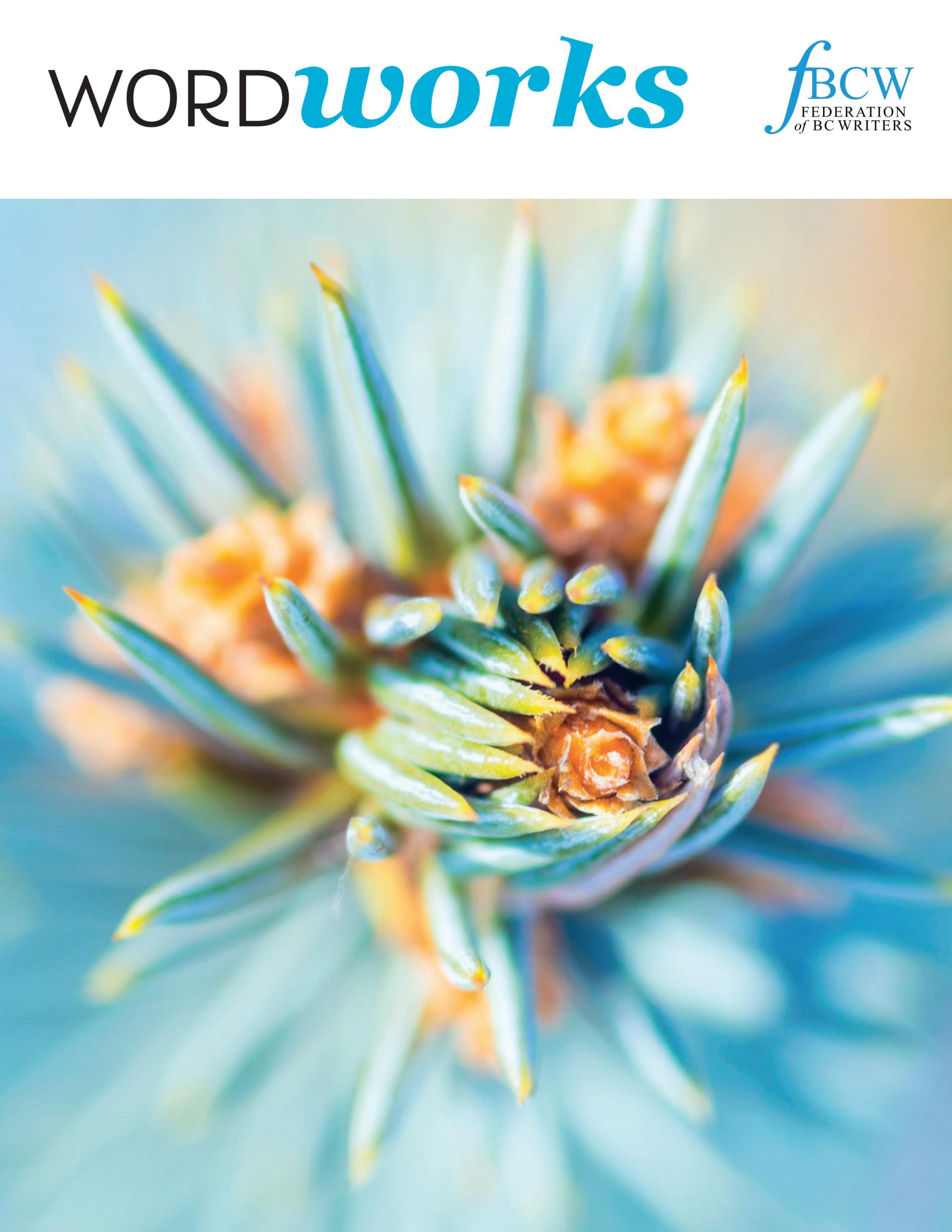 Magazine cover featuring a close up of a blue flower